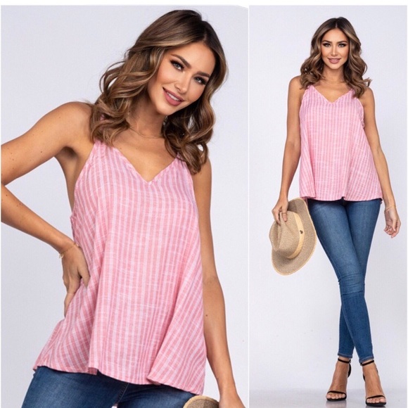 Linen blend striped lightweight women’s tank top - Picture 3 of 3